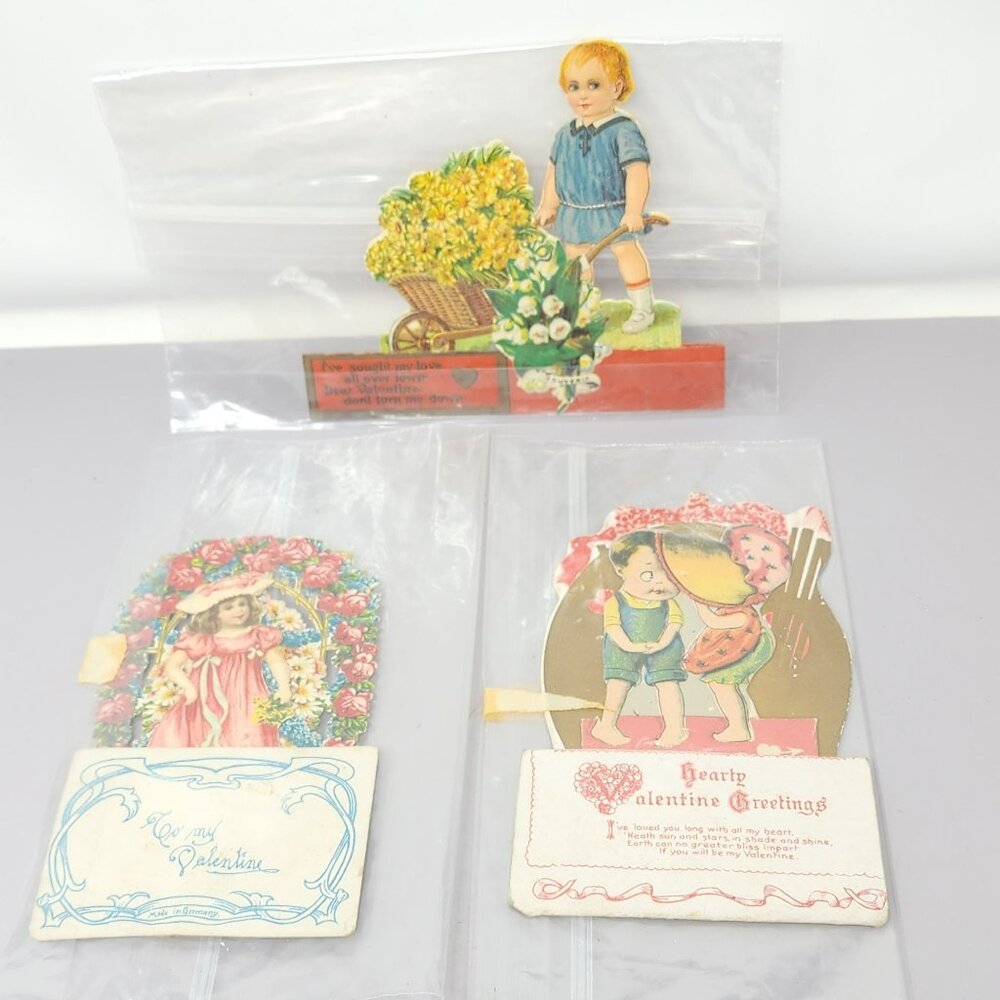 Vintage Die-Cut Valentines Day Cards - Set Of 3 Made In‎ Germany